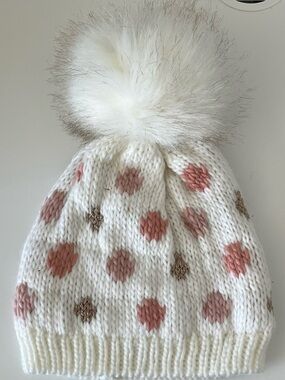 LC Lauren Conrad White Beanie with Pink and Gold Accent Stitching